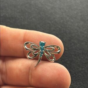 Sterling Silver 925 Dragonfly Brooch with Blue Stones